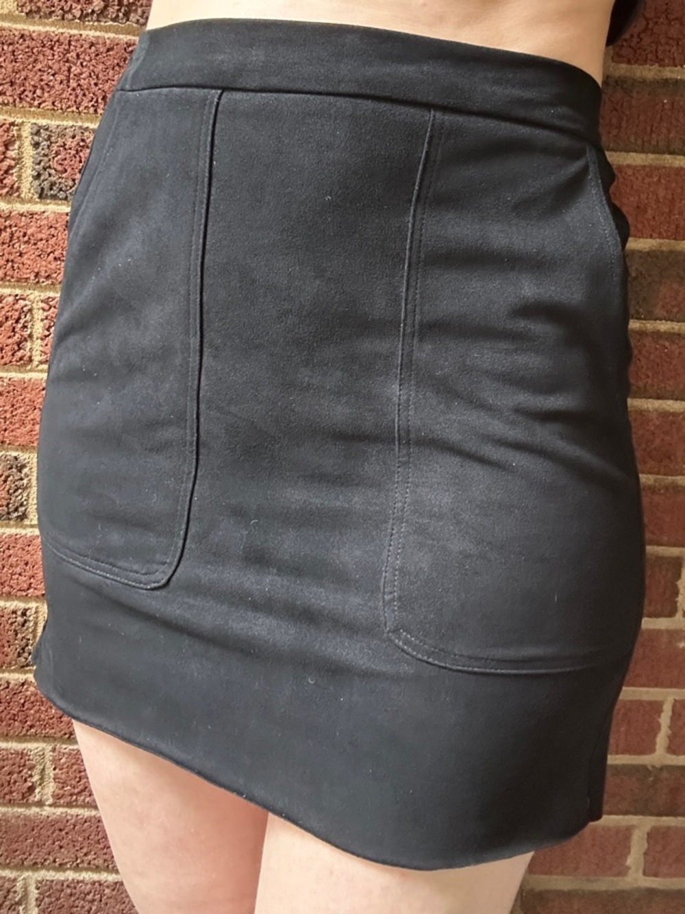 Black Faux Suede Mini Skirt with Front Pockets Small